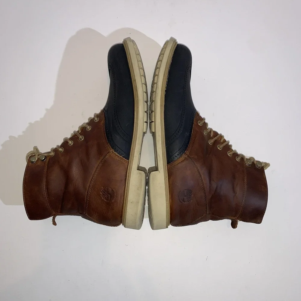 Timberland Duck Boots Mens Size 9.5 Brown Leather Wingtip Waterproof A17XT
